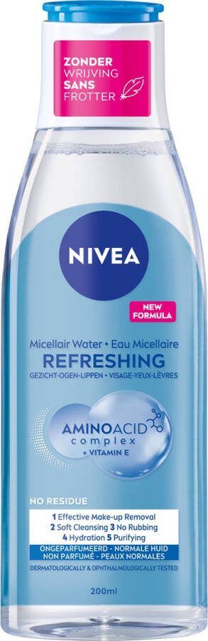 NIVEA Refreshing Micellair Water Voor de normale huid Gezichtsreiniger Met aminozuren Make up remover Vitamine E Reinigingswater Gezicht Wassen 200 ml