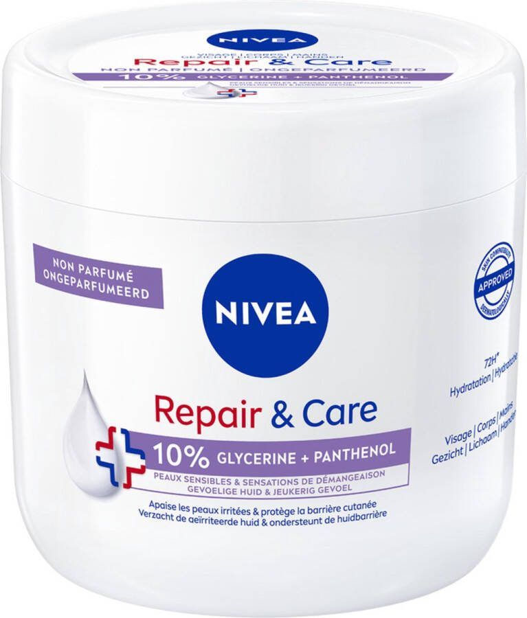 NIVEA Repair & Care Sensitive Bodycrème 10% Glycerine + Panthenol Barrière Crème voor Gevoelige en Jeukerige Huid 400 ml