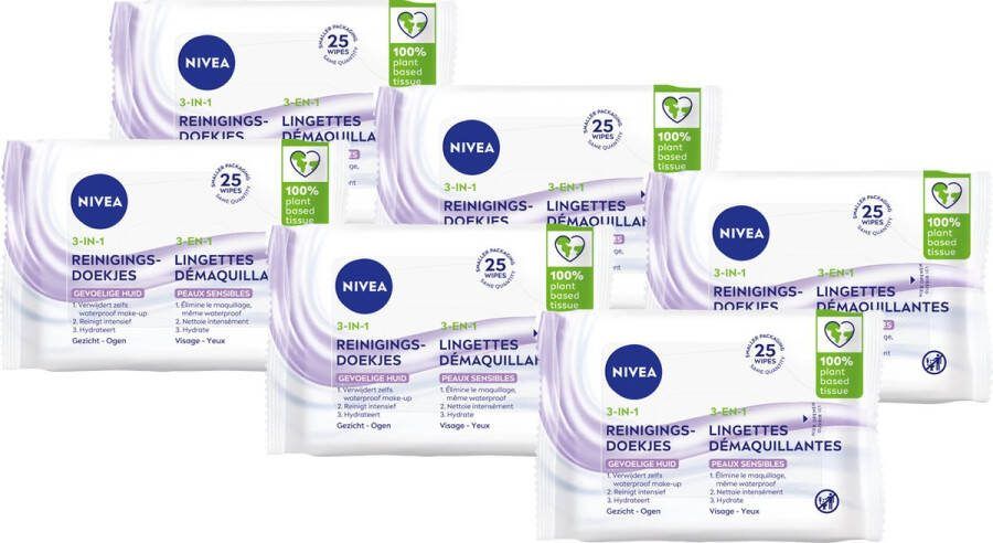 NIVEA Sensitive Reinigingsdoekjes Make-up Remover Doekjes Voor de gevoelige huid Dexpanthenol 6 x 25 stuks