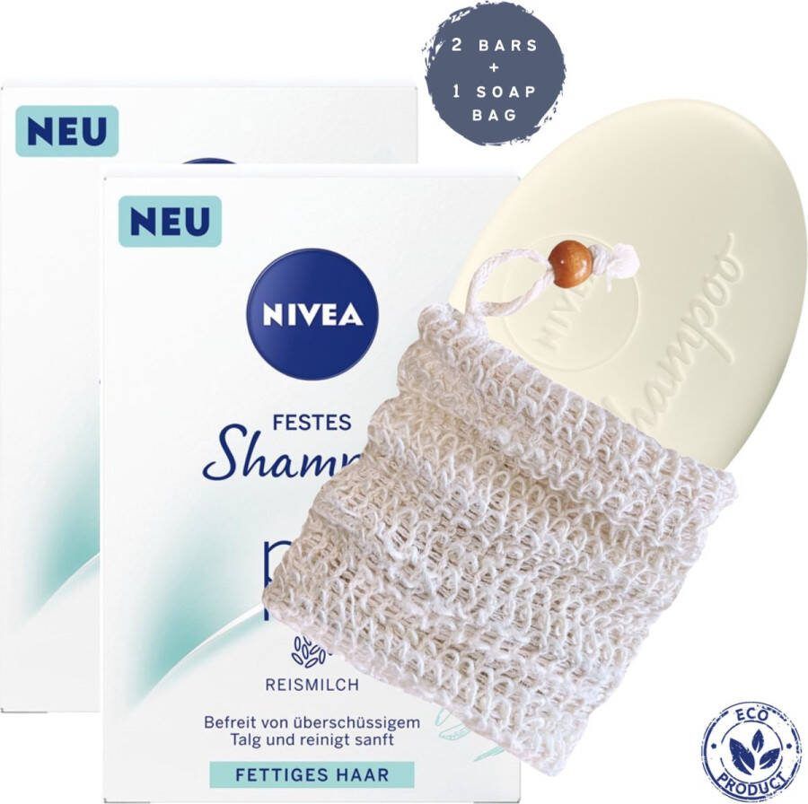 Green-goose Nivea Shampoo Bar voor Vet Haar 2 Stuks Met Zeepzakje