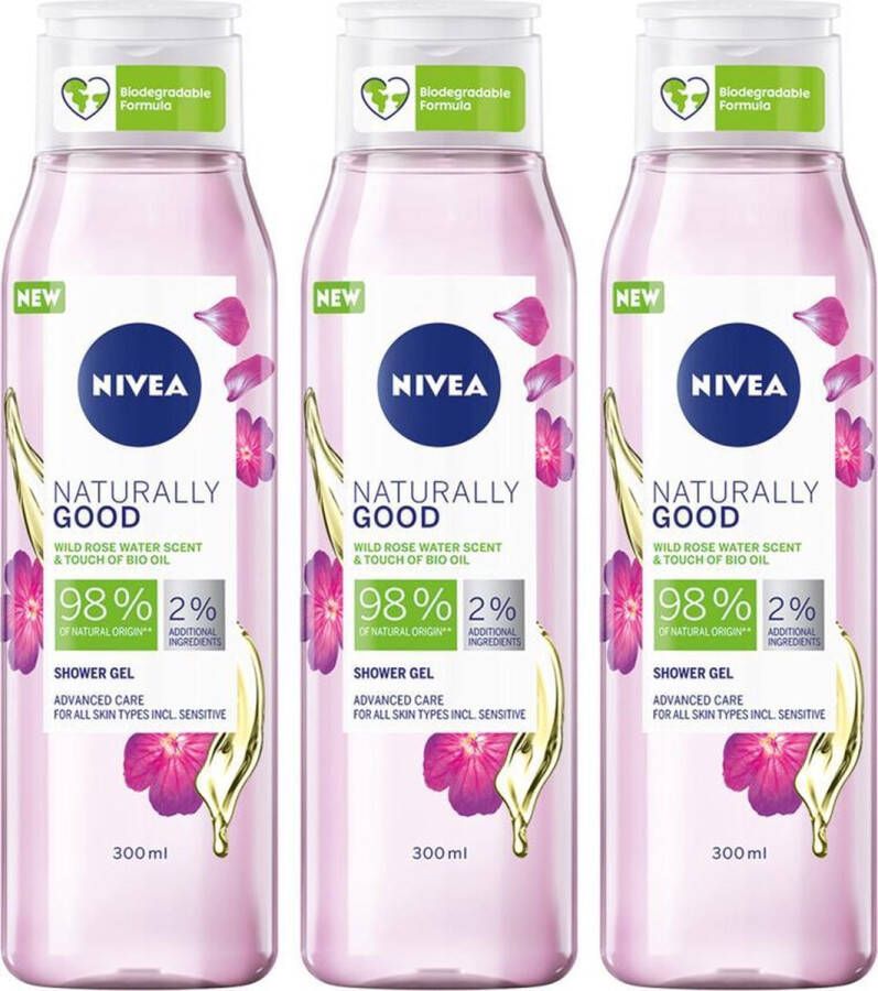 NIVEA Shower Gel Naturally Good Geranium Flower Multi Pack 3 x 300 ml