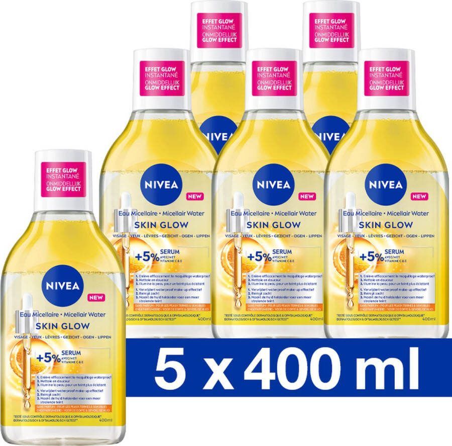 NIVEA Skin Glow Serum-Infused Micellair Water Geizichtsreiniger Reinigingswater Make up remover Voordeelverpakking 5 x 400 ml