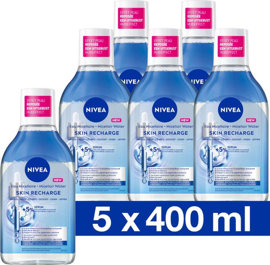 NIVEA Skin Recharge Serum-Infused Micellair Water Gezichtsreiniger Reinigingswater Make up remover Voordeelverpakking 5x 400 ml