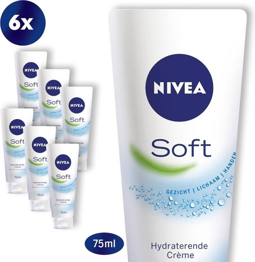 NIVEA Soft Hydraterende crème Bevat jojobaolie Voordeelverpakking: 6 x 75 ml