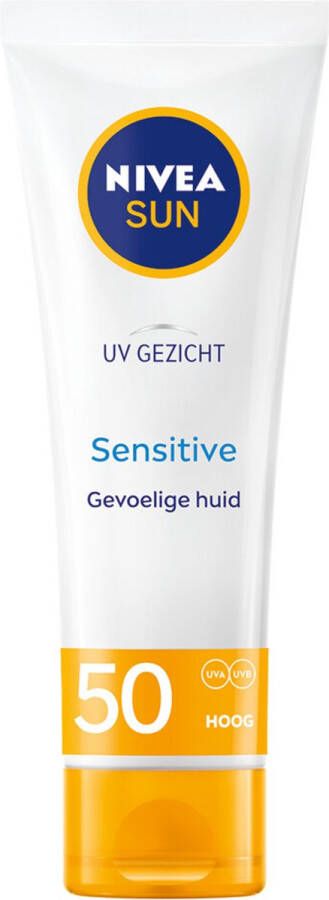 NIVEA SUN Face Sensitive Zonnebrand Gezicht Zonnecrème SPF 50 Voor de gevoelige huid Zonnebrandcrème Zonbescherming Parfumvrij 50 ml