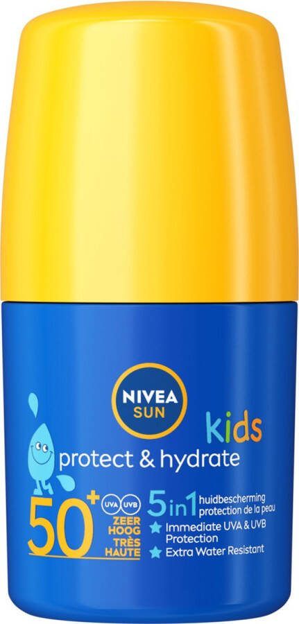 NIVEA SUN Kids Hydraterende Roll-on Zonnebrand Stick SPF Factor 50 Zonnestick Voor kinderen Waterbestendig Zonbescherming 50 ml