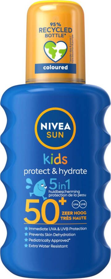 NIVEA SUN Kids Protect & Hydrate Zonnebrand Spray SPF 50+ Zonnespray Met amandelolie Hydrateert en beschermt Zonbescherming 200 ml