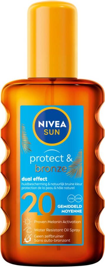 NIVEA SUN Protect & Bronze Beschermende Zonnebrand Olie Spray SPF 20 Zonnespray Zonbescherming 200 ml