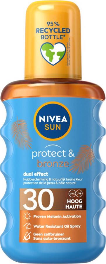 NIVEA SUN Protect & Bronze Zonnebrand Olie Spray SPF 30 Zonnespray Waterproof Zonbescherming Met pro-melanine extract 200 ml