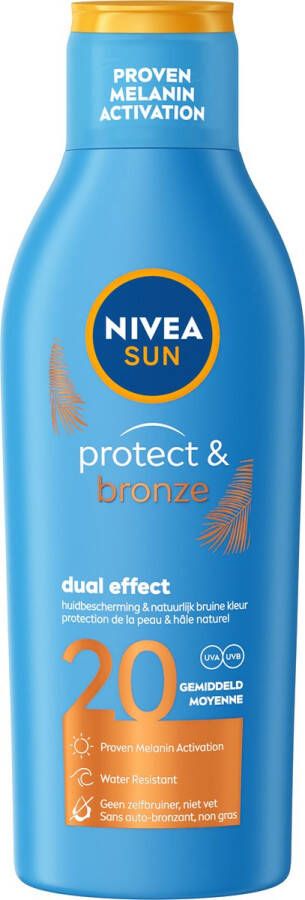 NIVEA SUN Protect & Bronze Zonnebrand SPF 20 Zonnecrème Met pro-melanine extract Beschermt en ondersteunt een bruine kleur Zonbescherming Zonnebrandcrème 200 ml