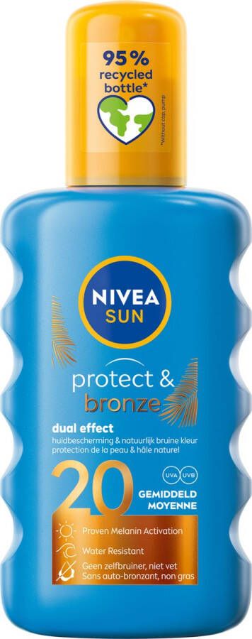 NIVEA SUN Protect & Bronze Zonnebrand Spray SPF 20 Zonnespray Waterproof Zonbescherming Beschermt en stimuleert een bruine huid Met pro-melanine extract 200 ml