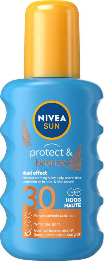 NIVEA SUN Protect & Bronze Zonnebrand Spray SPF 30 Zonnespray Waterproof Zonbescherming Beschermt en stimuleert een bruine huid Met pro-melanine extract 200 ml