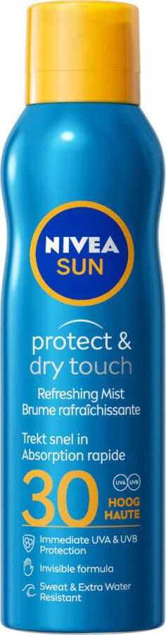 NIVEA SUN Protect & Dry Touch Vernevelende Zonnebrand Spray SPF 30 Zonnespray Transparant en waterproof UVA UVB Zonbescherming 200 ml