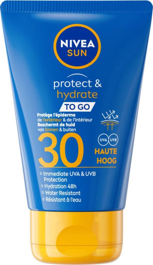 NIVEA SUN Protect & Hydrate Pocket Size Zonnemelk Mini Zonnebrand SPF 30 Waterbestendig Zonbescherming Trekt snel in 50 ml