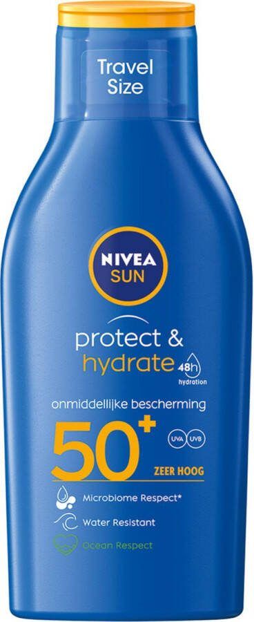 NIVEA SUN Protect & Hydrate Travelsize Zonnebrand SPF 50 Mini Zonnebrand Zonbescherming Zonnecrème Waterbestendig 100 ml