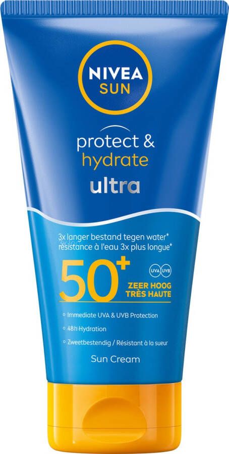 NIVEA SUN Protect & Hydrate Ultra Zonnebrand Crème SPF 50+ Zeer waterproof Zonnecrème Zonbescherming Met Vitamine E 150 ml