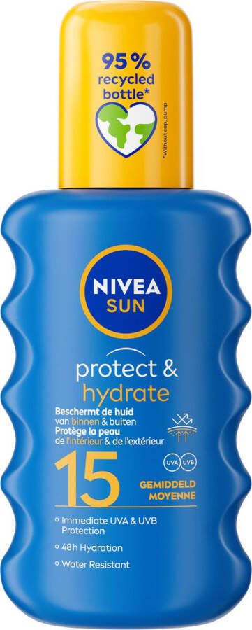 NIVEA SUN Protect & Hydrate Zonnebrand Spray SPF 15 Zonnespray Beschermt en hydrateert Zonbescherming Met Vitamine E 200 ml