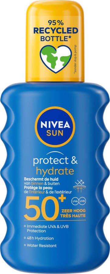 NIVEA SUN Protect & Hydrate Zonnebrand Spray SPF 50 Zonnespray Beschermt en hydrateert Zonbescherming Koraalvriendelijk Met Vitamine E 200 ml