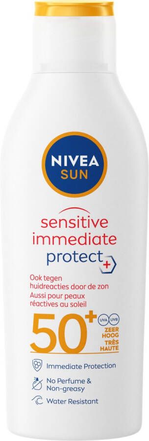 NIVEA SUN Sensitive Immediate Protect Zonnebrand Melk Gevoelige huid SPF 50+ Met aloë vera en antioxidanten Voorkomt huidreacties 200 ml