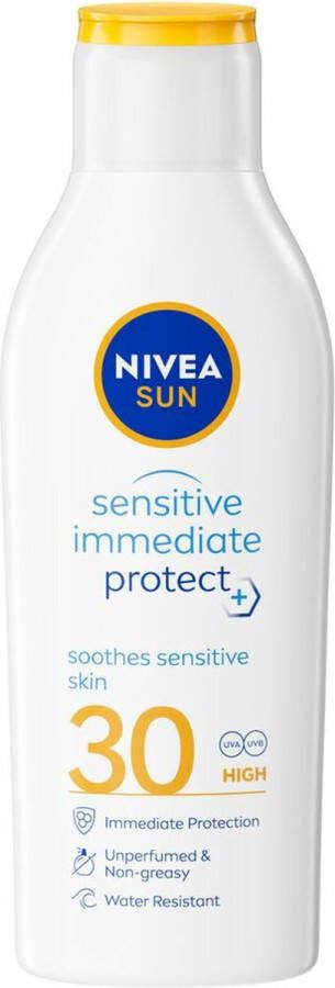 NIVEA SUN Sensitive Immediate Protect Zonnemelk Gevoelige huid SPF 30 Zonnebrand Met aloë vera en jojobaolie Zonbescherming 200 ml