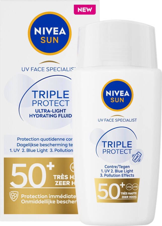 NIVEA SUN UV Face Specialist Triple Protect Fluid Zonnebrand SPF 50+ Drievoudige bescherming Met zoethoutextract en hyaluronzuur 40 ml