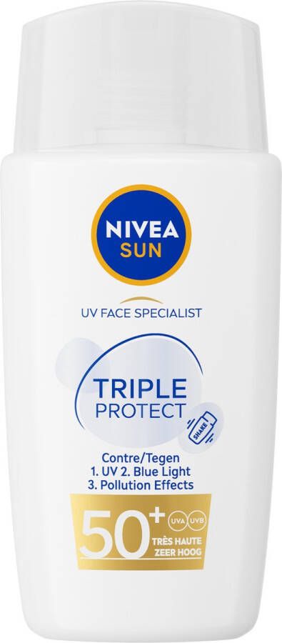 NIVEA SUN UV Face Specialist Triple Protect Ultralichte Zonnebrand Gezicht SPF 50+ Trekt Snel In Drievoudige bescherming Met Hyaluronzuur Zonbescherming 40 ml