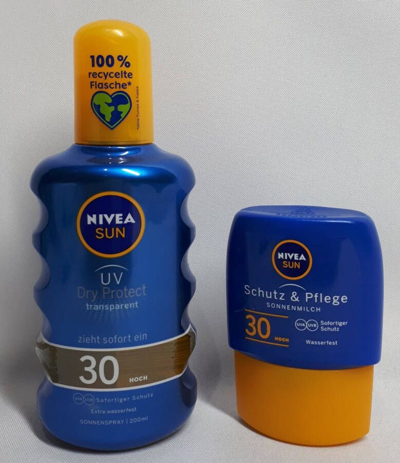 NIVEA Sun Zonnespray SPF 30 Transparant Dry Protect Extra Waterproof Met GRATIS 50 ml Zonnemelk SPF 30