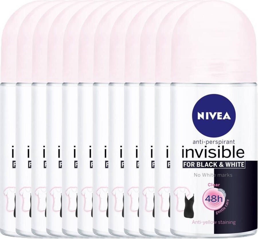 NIVEA u Invisible Black & White Anti Transpart Deodorant Rol 12 x 50 ml Voordeelverpakking
