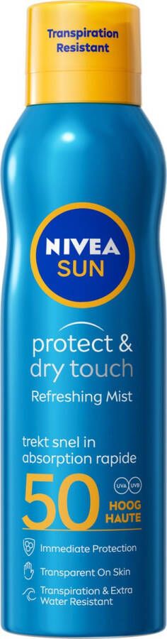 NIVEA SUN Protect & Dry Touch Vernevelende Zonnebrand Spray SPF50 Zonnespray Transparant en Waterproof UVA UVB Zonbescherming 200ml