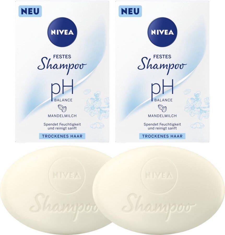 NIVEA vaste shampoo met amandelmelk Droog Haar 2 x 75g Soap Bars 98% biologisch afbreekbare formule zonder vaste microplastic deeltjes- maakt overtollig talg vrij en reinigt zachtjes zonder siliconen