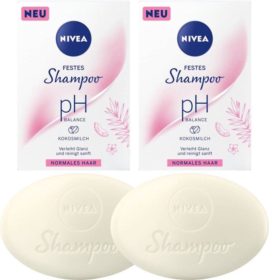 NIVEA vaste shampoo met kokosmelk Normaal Haar 2 x 75g Soap Bars 98% biologisch afbreekbare formule zonder vaste microplastic deeltjes- pH-geoptimaliseerde formule reinigt haar en hoofdhuid mild en voorzichtig zonder siliconen