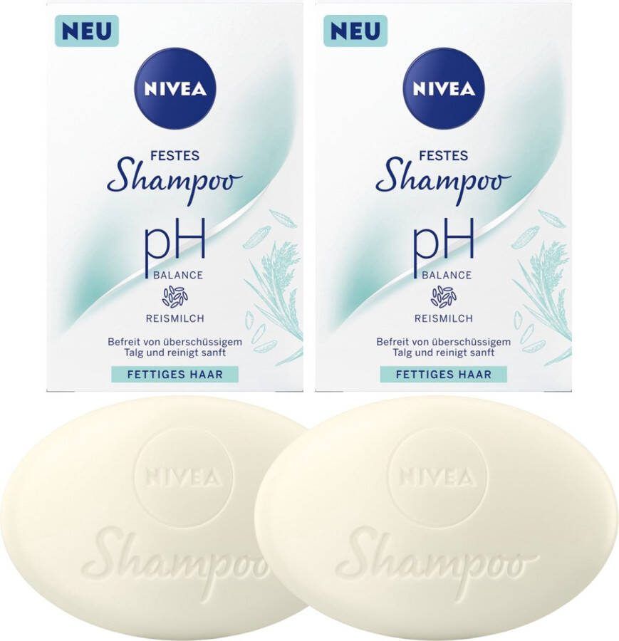 NIVEA vaste shampoo met rijstmelk Vet Haar 2 x 75g soap bars 98% biologisch afbreekbare formule zonder vaste microplastic deeltjes- maakt overtollig talg vrij en reinigt zachtjes zonder siliconen