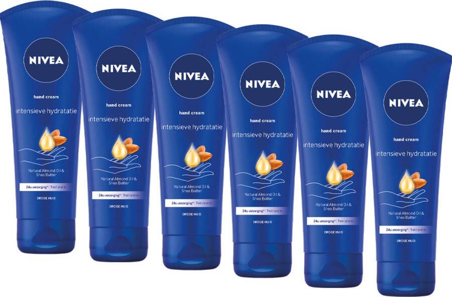 NIVEA Verzorgende Handcrème Hand Care 24 uur lang hydraterende werking Bevat amandelolie en sheaboter Voordeelverpakking van 6 x 100 ml