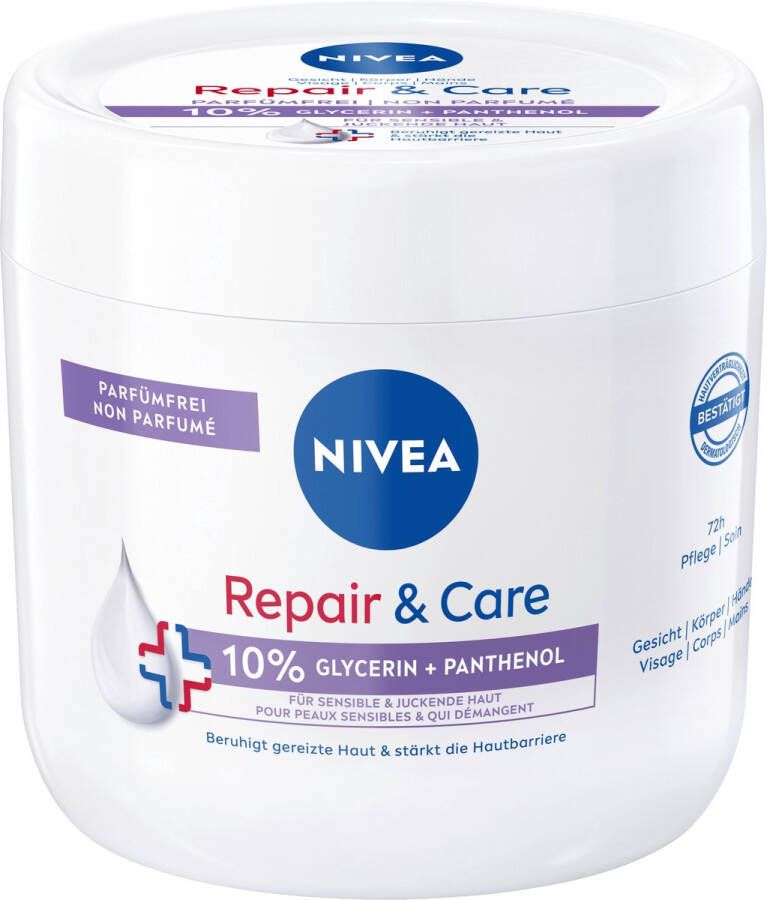 NIVEA Verzorgingscrème Repair & Care Sensitive 10% Glycerine + Panthenol 400 ml