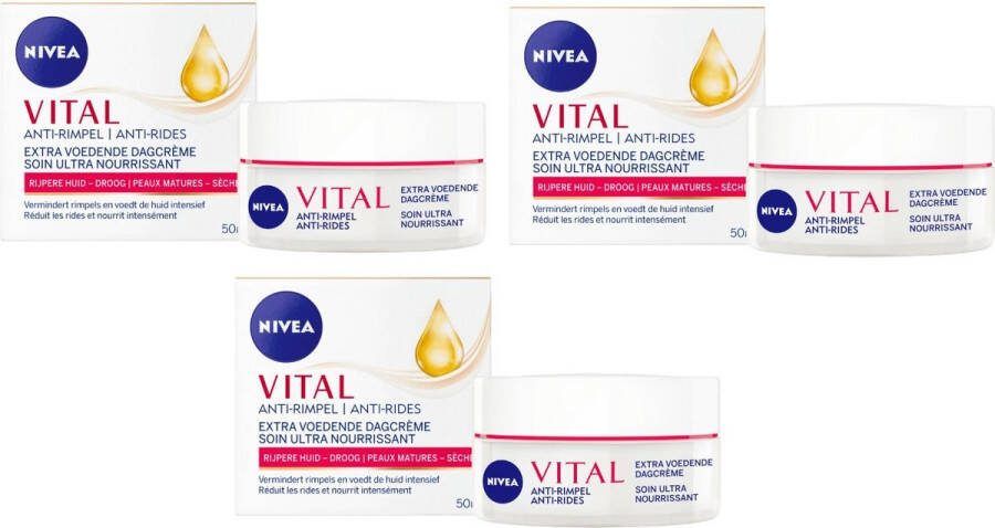 NIVEA Vital Anti Rimpel Extra Voedende Dagcrème 3x50ml Voordeelverpakking