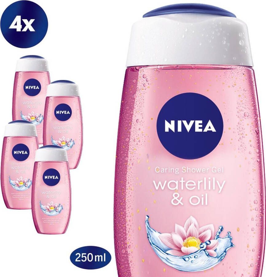 NIVEA Waterlily & Oil Douchegel 4 x 250 ml Voordeelverpakking