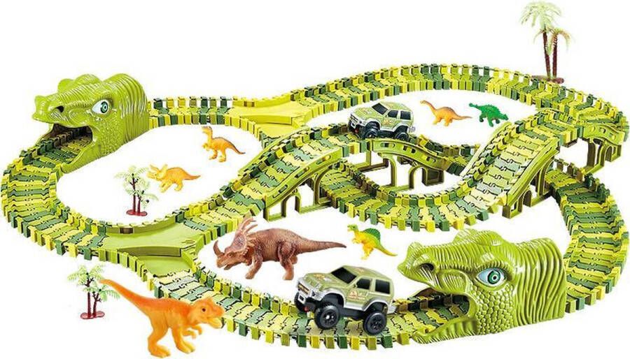 Nixnix Dino Racebaan XL 291-delig Dinosaurussen en Auto s Met veel Attributen Speelgoed T-Rex Batterijen