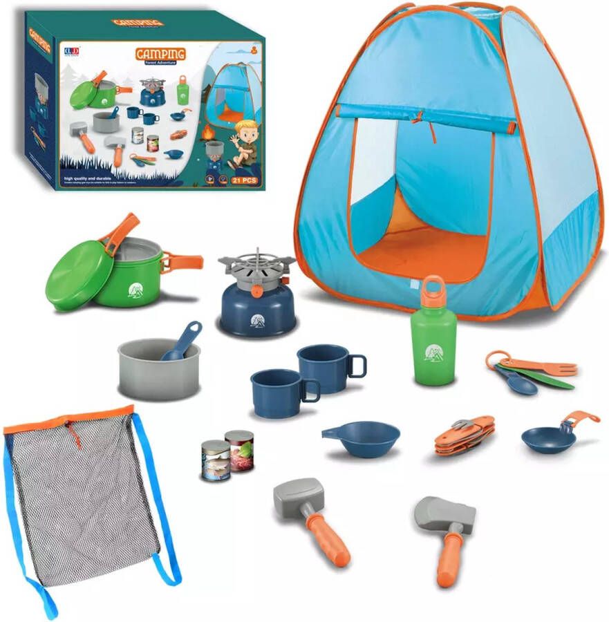 Nixnix Kinder speelgoed Camping Tent 21 delig Kampeerset Kampeer vakantie