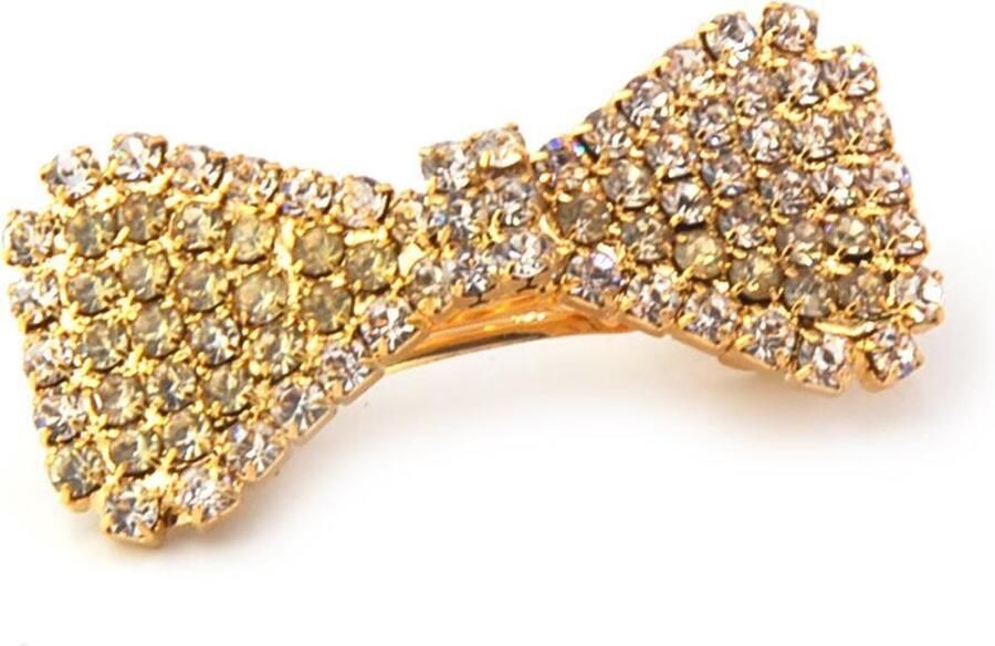 No Evil Haarclipje strik bezet met strass goudkleurig