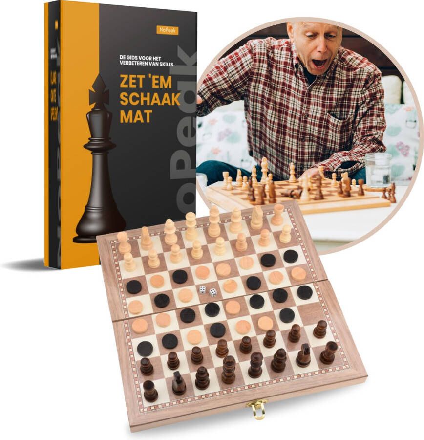 No Peak 3 in 1 schaakbord Schaakspel Dammen Backgammon 3 in 1 schaakset Inclusief E-Book