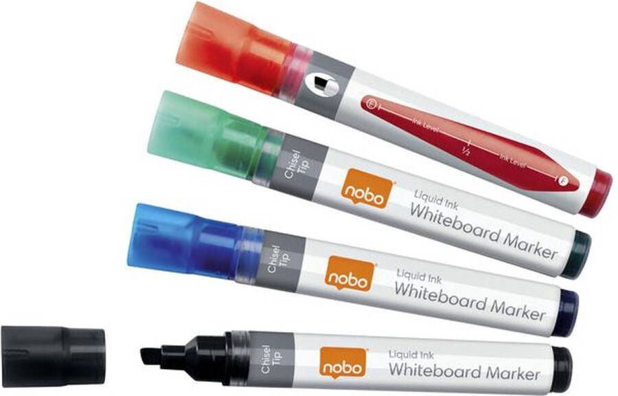 Nobo Viltstift whiteboard Liquid ink drymarker schuin assorti 4mm 4st 12 stuks