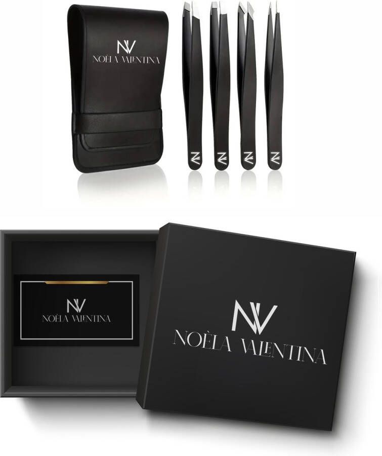 Noèla Valentina Pincettenset 4 delig Pincetten Zwarte Pincetten Tweezers