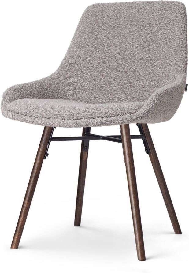 Nolon Nena-Isa Eetkamerstoel Bouclé Taupe Stof Zonder Armleuning Houten Poten Walnoot Scandinavisch Comfortabel