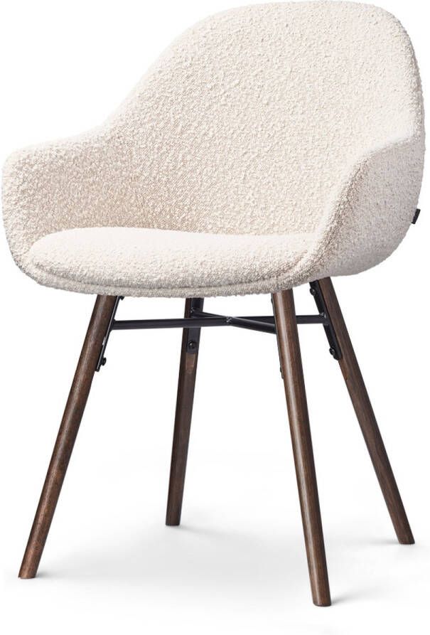 Nolon Nena-Mae Eetkamerstoel Bouclé Beige met Armleuningen Stof Houten Poten Walnoot Design Scandinavisch Comfortabel