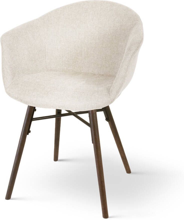 Nolon Nena-Otis Eetkamerstoel Beige met Armleuning Stof Houten Poten Walnoot