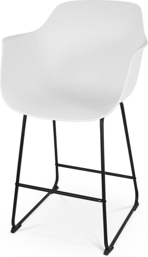 Nolon Nino-Puk Barkruk Wit met Armleuning Kunststof Zwart Onderstel 65 cm Kookeiland Barkruk met Rugleuning