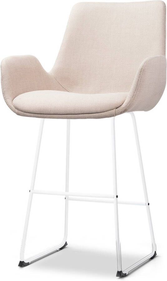 Nolon Nino-Eef Barkruk Beige met Armleuning Wit Onderstel 65 cm Voor Kookeiland Barkruk met Rugleuning Lage Armleuning Design Scandinavisch Comfortabel