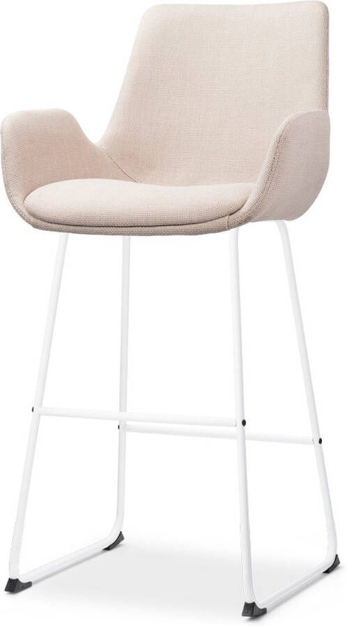 Nolon Nino-Eef Barkruk Beige met Armleuning Wit Onderstel 75 cm Barkruk met Rugleuning Lage Armleuning Design Scandinavisch Comfortabel