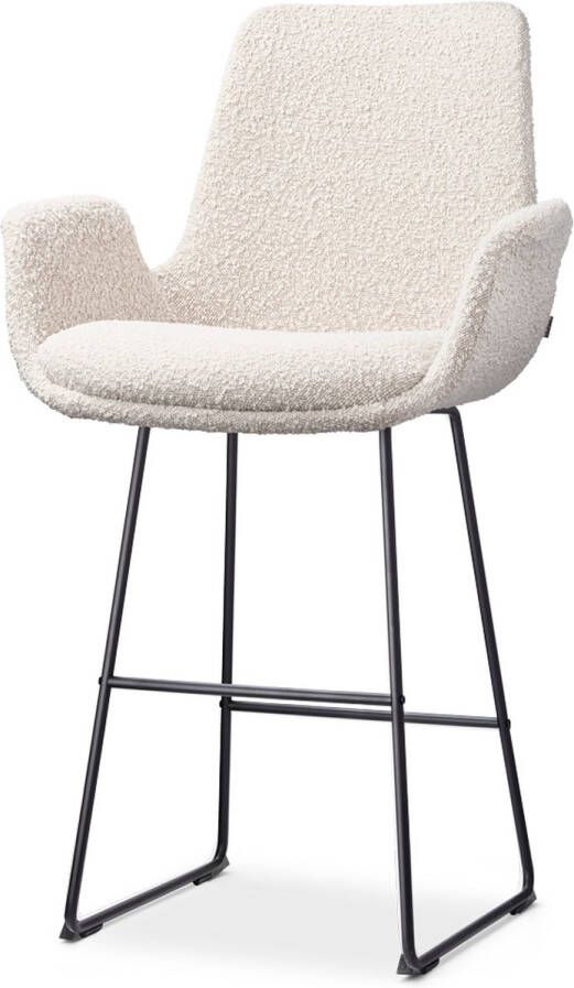 Nolon Nino-Eef Barkruk Bouclé Beige met Armleuning Zwart Onderstel 65 cm Voor Kookeiland Barkruk met Rugleuning Lage Armleuning Design Scandinavisch Comfortabel