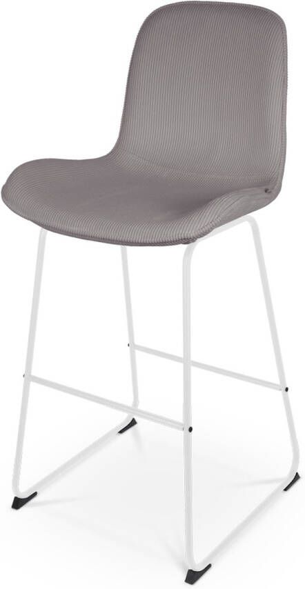Nolon Nino-Fé Barkruk Ribstof Warm Grijs Wit Onderstel 75 cm Stof Barkruk met Rugleuning